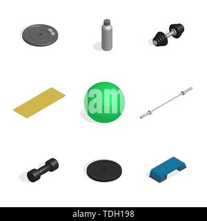 Einstellen des Sports Equipment. Elements Design für einen Fitnessraum und einen Fitnessraum. Isometrische 3D-Stil, Vector Illustration. Stock Vektor