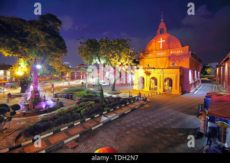 Nacht der Roten Kirche Malakka, Malaysia Stockfoto