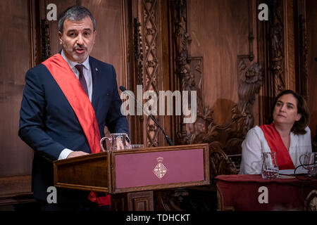 Barcelona, Spanien. 15 Juni, 2019. Jaume Collboni spricht während der amtseinführung Sitzung. Ada Colau war als Bürgermeister in was Ihre zweite Amtszeit an der Spitze der Stadtverwaltung von Barcelona wird erneuert. Die Einsetzung der neuen Mitglieder der Stadtverwaltung von Barcelona fand am 15. Juni 2019. Credit: SOPA Images Limited/Alamy leben Nachrichten Stockfoto