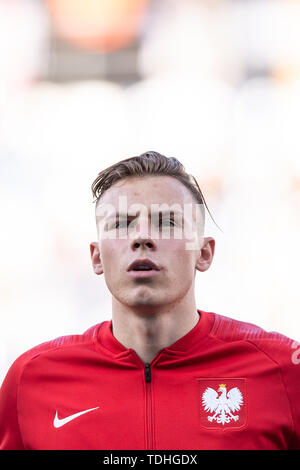 Reggio Emilia, Italien. 16 Juni, 2019. Szymon Zurkowski der Polen während der UEFA U-21 Europameisterschaft Match zwischen Polen U-21 v Belgien U-21 an Stadio Cittˆ del Tricolore, Reggio Emila, Italien am 16. Juni 2019. Credit: Giuseppe Maffia/Alamy leben Nachrichten Stockfoto