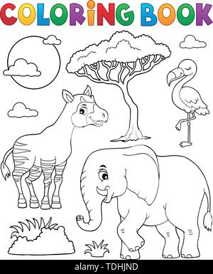 Malbuch African Nature Thema 6-eps 10 Vector Illustration. Stock Vektor