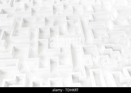 Abbildung: ein weißes großes Labyrinth oder Irrgarten. 3D-Rendering. Stockfoto