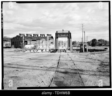 Gesamtansicht von PLATTENSPIELER UND ROUNDHOUSE. Blick nach Norden. - Colorado und Southern Railway Denver Roundhouse Komplex, die Siebte Straße, im Osten von South Platte River, Denver, Denver County, CO Stockfoto