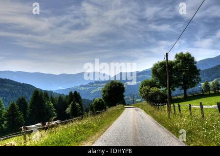 Kärnten, Ernte, Heuernte, Maht, Bergbauer, Hügel, Berge, Alpen, Landwirtschaft, Haus, Landstraße, Bergstraße, Gerlitzen, Gerlitzenstraße, Nockberge, G Stockfoto