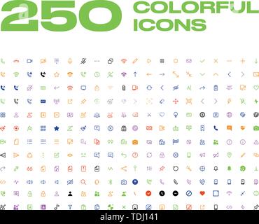 Großes Icon Set Vektor und Flach, mehr als 250 Symbole Stock Vektor