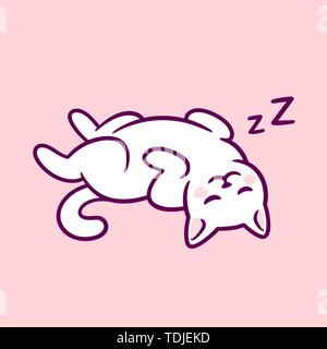 Cute cartoon cat Schlafen mit Bauch oben. Adorable white kitty Hand gezeichnet Doodle. Isolierte vector clip art Illustration. Stock Vektor