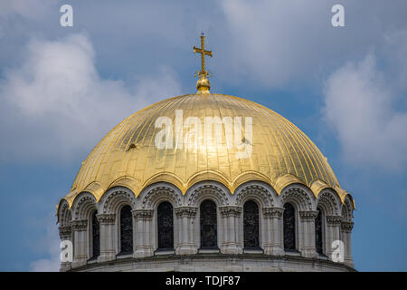 Goldenen Kuppeln der St. Alexander Nevsky Kathedrale, 1882-1912, neo-byzantinischen Stil, Bulgarisch-orthodoxen, Sofia, Bulgarien. Stockfoto