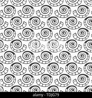 Zusammenfassung nahtlose Muster von Hand gezeichneten natürlichen Formen, Muscheln, Spiralen. Runde Pinselstriche. Geometrische Formen Ornament. Monochromen vector Hintergrund. Stock Vektor