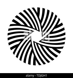 Abstrakte kreisförmiges Ornament auf weißem Hintergrund. Kameraobjektiv Aperture Symbol. Bildschirmsymbol. Fokus auf das Symbol. Zoom Ziel für Fotografen. Stock Vektor