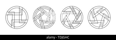 Satz von 4 Zusammenfassung runden Ornamente auf weißem Hintergrund. Heilige Geometrie Symbole. Sakrale Zeichen. Runde Muster. Lineare Stil. Vektor. Stock Vektor