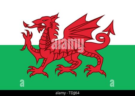 Die Flagge von Wales, detailliertes Design. Vector Illustration Stock Vektor