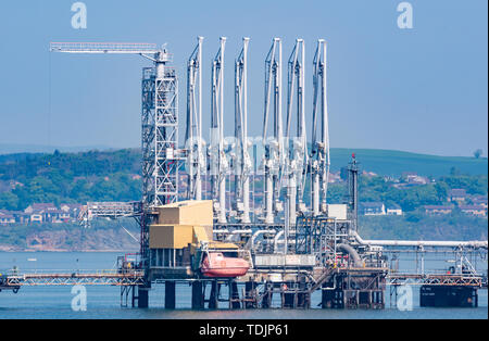 Hound Point industrial Marine Terminal für die Ölindustrie, Erhabene, Schottland, Großbritannien Stockfoto