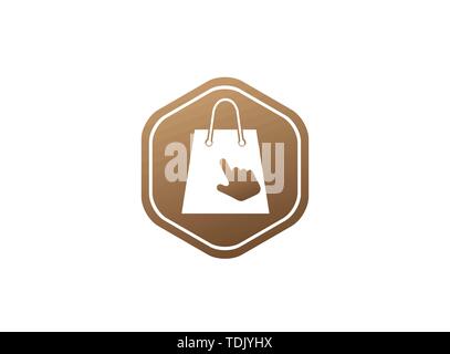 Tasche für Shop mit klicken Sie auf Hand Logo Design Illustration, on-line-Markt Symbol in eine Form Stock Vektor