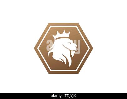 Lion's Head und Krone im oberen Logo Design, Tier König Symbol in der Form Stock Vektor