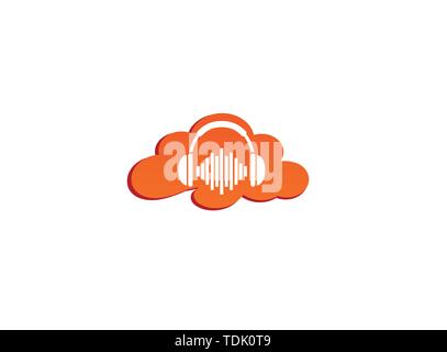 Kopfhörer mit Musik Beats, Headset Logo Design Illustration in einer Wolke Symbol Stock Vektor