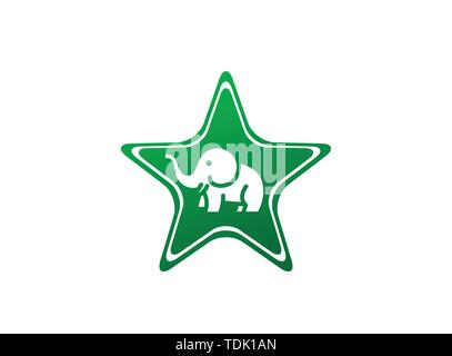 Süße Elefant mit Schlauch und Hörner Logo Design in der Form Stock Vektor