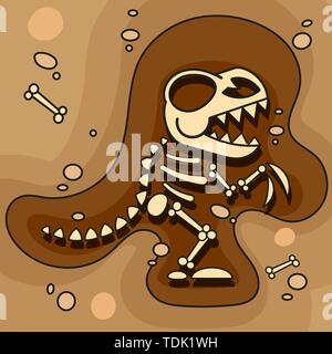 Archäologie. Dinosaurier Skelett im Boden. Ausgrabungen von Dinosaurierknochen. Archäologische Tools. Vector Illustration Stock Vektor