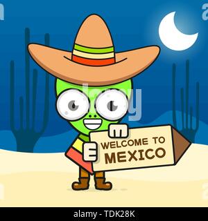 Cartoon mexikanischen Schädel Vector Illustration für Dia de Los Muertos. Süße männliche Schädel mit Schnurrbart und Sombrero Hut. Stock Vektor