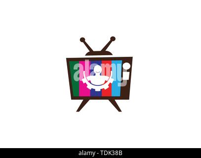 Körper in ein Zahnrad pignion und Lächeln für Logo Design im chat Symbol Abbildung Stock Vektor