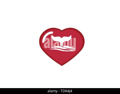Walhai Tauchen tief in das Meer und zeigen Schwanz bis zum Logo Design Illustration ich eine Herzform Liebe Symbol Stock Vektor