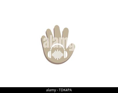 Kopfhörer mit Musik Beats, Headset Logo Design Illustration in einer Hand Symbol Stock Vektor