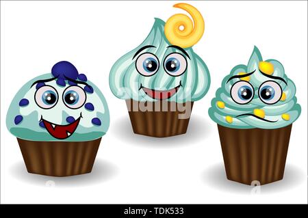 Süß und bunt kawaii Stil muffin emoticons Sammlung unterschiedliche Emotionen, Gefühle zum Ausdruck zu bringen. Stock Vektor