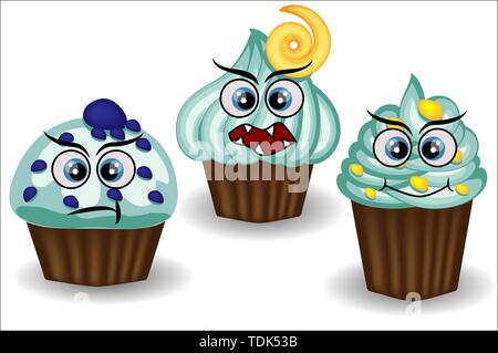 Süß und bunt kawaii Stil muffin emoticons Sammlung unterschiedliche Emotionen, Gefühle zum Ausdruck zu bringen. Stock Vektor