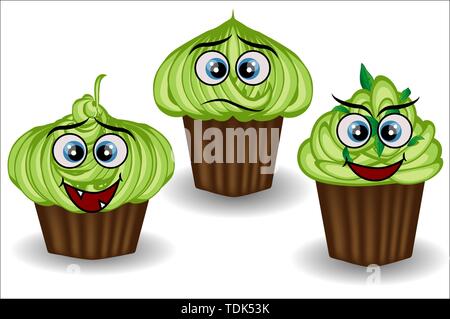 Süß und bunt kawaii Stil muffin emoticons Sammlung unterschiedliche Emotionen, Gefühle zum Ausdruck zu bringen. Stock Vektor