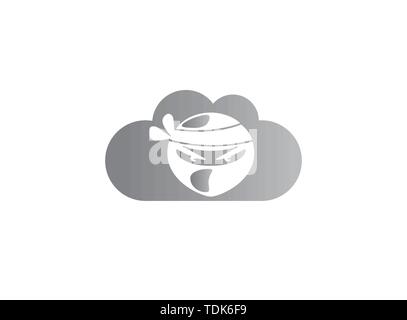 Ninja Kopf mit Verärgerten Gesicht design Illustration in einer Wolke Symbol Stock Vektor