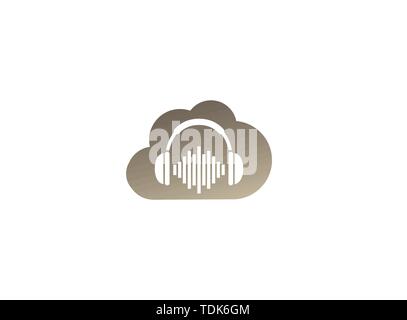 Kopfhörer mit Musik Beats, Headset Logo Design Illustration in einer Wolke Symbol Stock Vektor