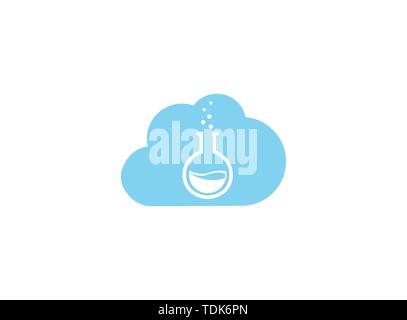 Becher Lab runde Flasche mit chemischen Substanz innerhalb und Blasen für Logo Design Illustration in einer Wolke Symbol Stock Vektor