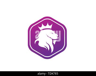 Lion's Head und Krone im oberen Logo Design, Tier König Symbol in der Form Stock Vektor