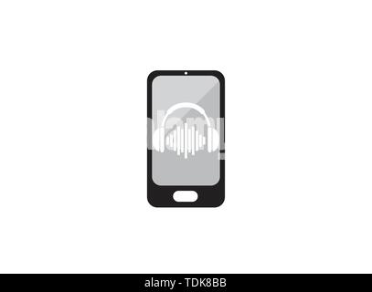 Kopfhörer mit Musik Beats, Headset Logo Design Illustration in einem Smartphone Symbol Stock Vektor
