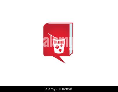 Tasse Saft mit quadratischen Eiswürfel und Strohhalm Logo Design Illustration, eisigen Cocktail in Symbol Chat Stock Vektor