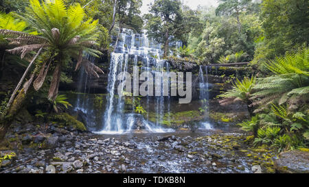 In der breiten Ansicht von Russell Falls im Mt Field National Park in Tasmanien, Australien Stockfoto