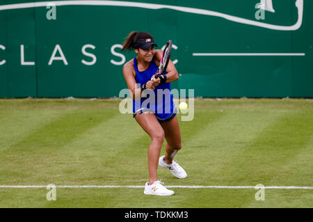 BIRMINGHAM, ENGLAND 17. Juni Heather Watson (GBR) während ihres Umlaufes von 32 Match mit Barbara Strycova (Tschechische Rep.) Während der Natur Tal Classic Tennis Turnier in Edgbaston, Birmingham Priorat Club am Montag, den 17. Juni 2019. (Credit: Andy Whitehead | MI Nachrichten) Credit: MI Nachrichten & Sport/Alamy leben Nachrichten Stockfoto