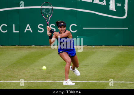 BIRMINGHAM, ENGLAND 17. Juni Heather Watson (GBR) während ihres Umlaufes von 32 Match mit Barbara Strycova (Tschechische Rep.) Während der Natur Tal Classic Tennis Turnier in Edgbaston, Birmingham Priorat Club am Montag, den 17. Juni 2019. (Credit: Andy Whitehead | MI Nachrichten) Credit: MI Nachrichten & Sport/Alamy leben Nachrichten Stockfoto