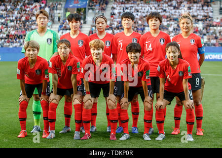 Reims, Frankreich. 17 Juni, 2019. REIMS, 17-06-2019, Stade Auguste-Delaune, Wm 2019, die Republik Korea, Norwegen Frauen, team Korea während des Spiels Korea Republik - Norwegen Damen Credit: Pro Schüsse/Alamy leben Nachrichten Stockfoto