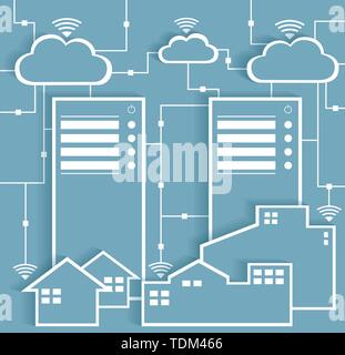 Big Data Papier Ausschnitt Aufkleber mit Cloud Computing Wifi Internet Connectivity Konzept, EPS 10 gruppiert und Layered Stock Vektor