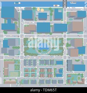 Antenne Vögel Auge Ansicht der Stadt mit Gebäuden und Häusern detaillierte Ansicht der Stadt von oben gruppiert und geschichteten EPS 10. Stock Vektor