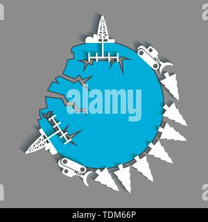 Umstrittene Fracking Bohrgerät verursacht Schäden an der Umwelt - Papier Ausschnitt EPS 10. Stock Vektor