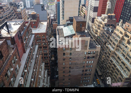 New York, Manhattan Downtown. Luftaufnahme von Wolkenkratzern, hohe Betrachtungswinkel Stockfoto