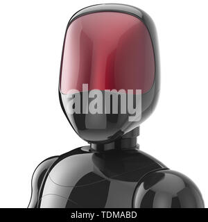 Cyborg schwarz Roboter bot Android futuristischen Charakter künstlicher Begriff Rot glänzende Gesicht metallic. 3D-Render auf weißem Hintergrund Stockfoto