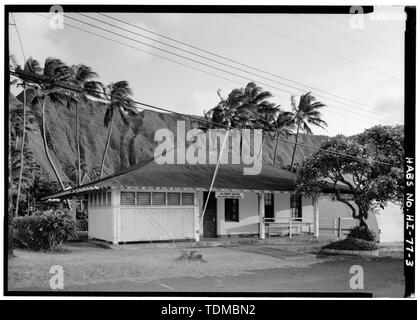 Perspektivische Ansicht von Nordosten - Post und Gerichtsgebäude, Moloka'i Insel, Kalaupapa, Kalawao County, HI Stockfoto