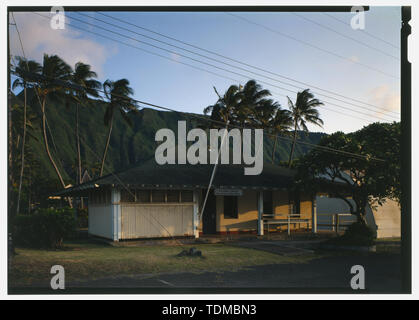Perspektivische Ansicht von Nordosten - Post und Gerichtsgebäude, Moloka'i Insel, Kalaupapa, Kalawao County, HI Stockfoto