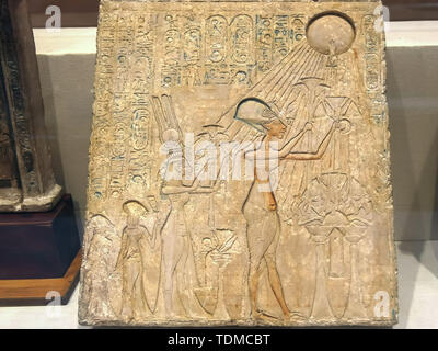 Kairo, Ägypten - September, 26, 2015: berühmte Stele des Echnaton und Nofretete in Kairo Stockfoto