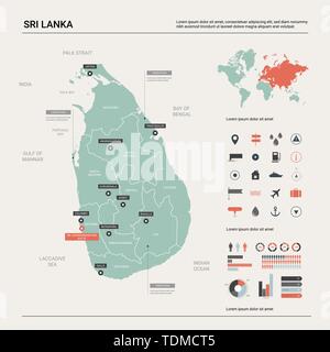 Vektor Karte von Sri Lanka. Land Karte mit Division, Städte und Hauptstadt Sri Jayawardenepura Kotte. Politische Landkarte, Weltkarte, infografik Elemente. Stock Vektor