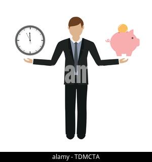Business Konzept über Zeit und Geld business mann Charakter Vektor-illustration EPS 10. Stock Vektor