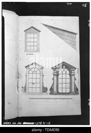 Fotokopien der TITELSEITE, Exlibris, TEILNAHMEZERTIFIKAT UND PLATTEN ZUR VERANSCHAULICHUNG BEISPIELE DER TISCHLER' ARBEIT IN DEN ARTIKELN DER ZIMMERLEUTE "GESELLSCHAFT VON PHILADELPHIA UND IHRE VORSCHRIFTEN FÜR DIE MESSUNG UND BEWERTUNG DES HAUS SCHREINER veröffentlichte Arbeit (Philadelphia - Halle und Sellars, 1786). - Schreiner Firma, Rule Book (Schreinerei), Philadelphia, Philadelphia County, PA Stockfoto