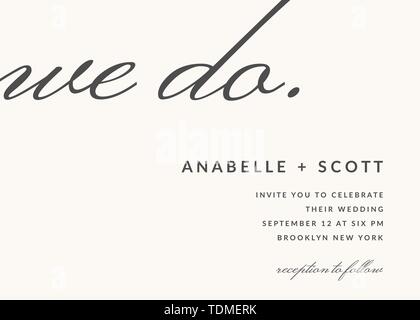 Einfache typografische Stil einladung hochzeit in Schwarz und Creme. Das moderne und stilvolle 5 x 7 Zoll Grußkarte, Datum speichern, Postkarte, Flyer Design. Stock Vektor